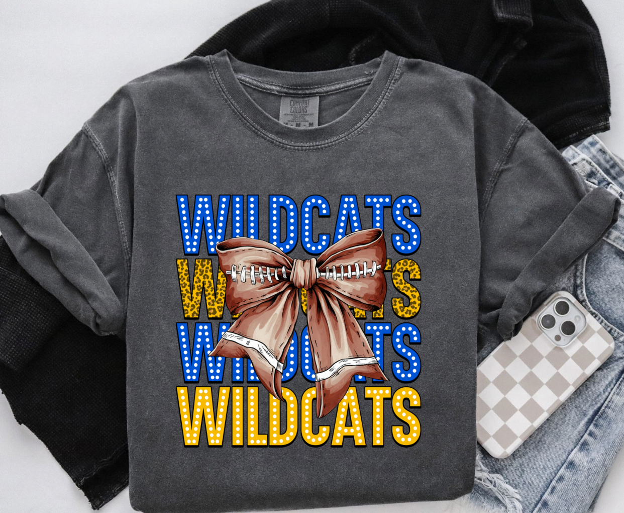 Wildcats Football Bow-Charcoal